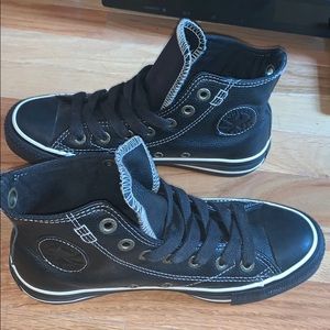 Black leather converse high tops